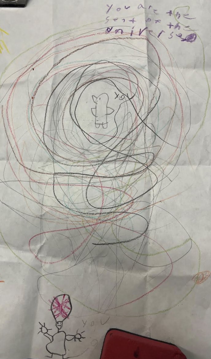 I got another drawing today from a special boy that I mentor. The words say, 'You are the center of my universe.' The best gift I've ever gotten for Teacher Appreciation Week! That's also me at the bottom with a big brain! #Wematter #TeachersAppreciationWeek