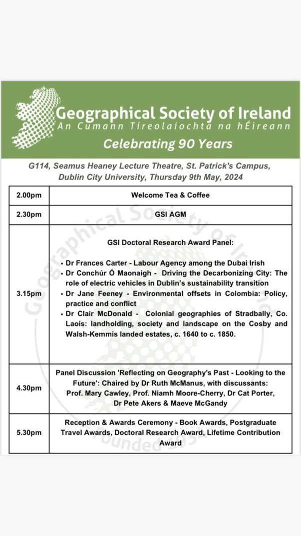 Geographers from all across Ireland will be flocking to @DCUHist_Geog tomorrow afternoon to celebrate the GSI’s 90th anniversary - we have a jam-packed schedule and will aim to keep you all posted on what’s happening!