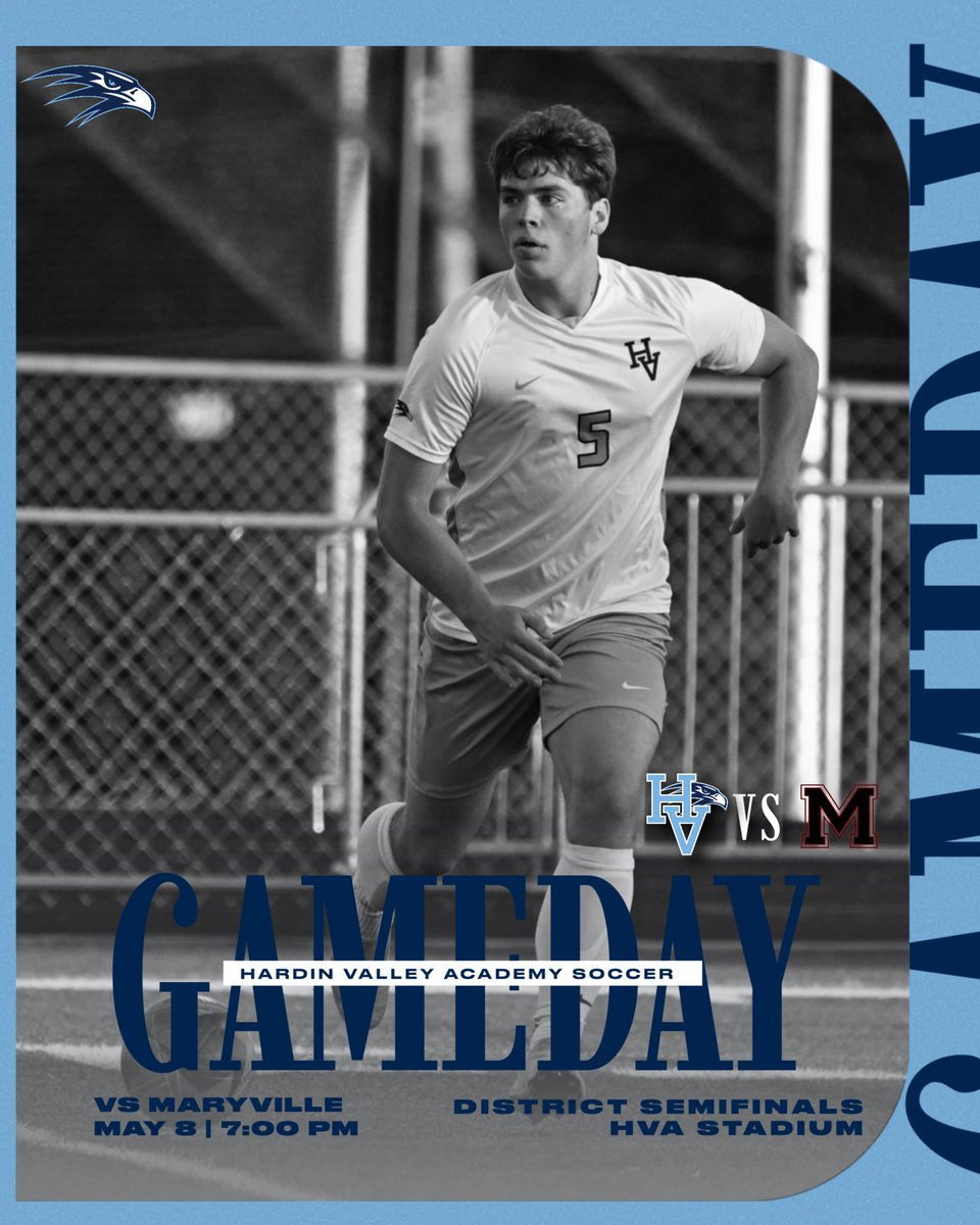 Wake up - it’s GAME DAY!! 😎 District Semifinals TONIGHT at 🏠‼️ 🆚 @MHSRebelsSoccer 🏟️ @HVAHawks 📍Hardin Valley Academy ⏰ 7:00PM #Boyssoccer #GoHawks #HawksSoccer @HVAAthletics @HVAstudentsect @HVA_SC @LSAatHVA @5StarPreps @prepxtra @MaxPreps @TJ3rd_ @BryanBrown_AD