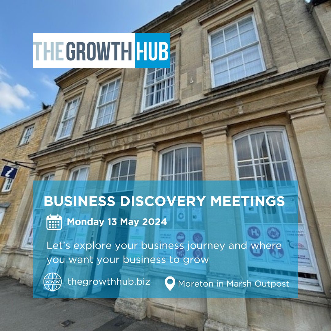 Are you a business based in the #Cotswolds looking for business advice? 💼🐑

Join us on 13 May in #MoretoninMarsh for a fully-funded Discovery Meeting with our #TheGrowthHubCirencester Navigator. 

🔗For more details & to book: thegrowthhub.biz/event/business…

🌱#LetsGrow #GlosBiz