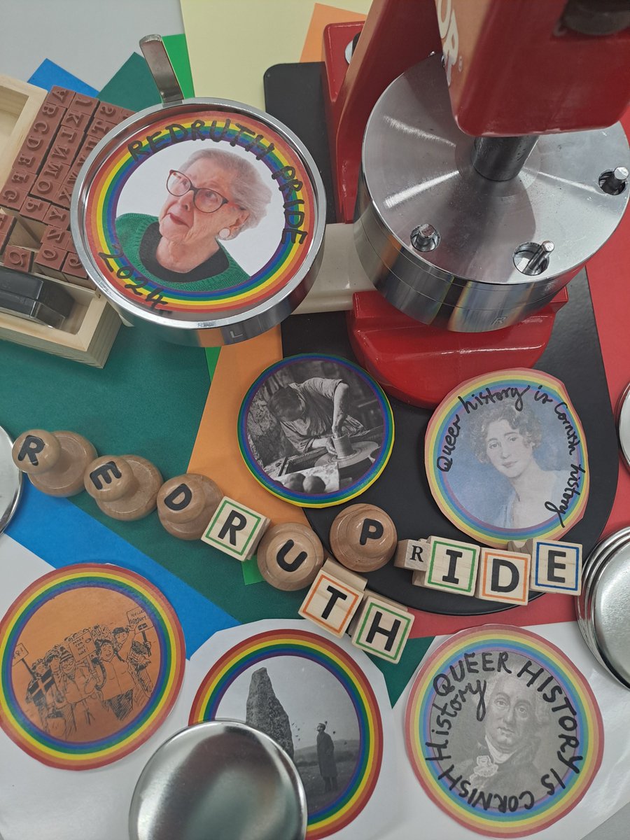 Queer history is Cornish history!‍ 🏳️‍🌈🌈❤

Find us at Redruth Pride THIS SUNDAY (12 May) 11–4 and make a badge celebrating LGBTQ+ people from Cornish history.
Inspired by Queer Kernow's research and kresenkernow.org/exhibitions/lg…

#redruthpride @cornwallpride #kresenkernow #lgbtqhistory