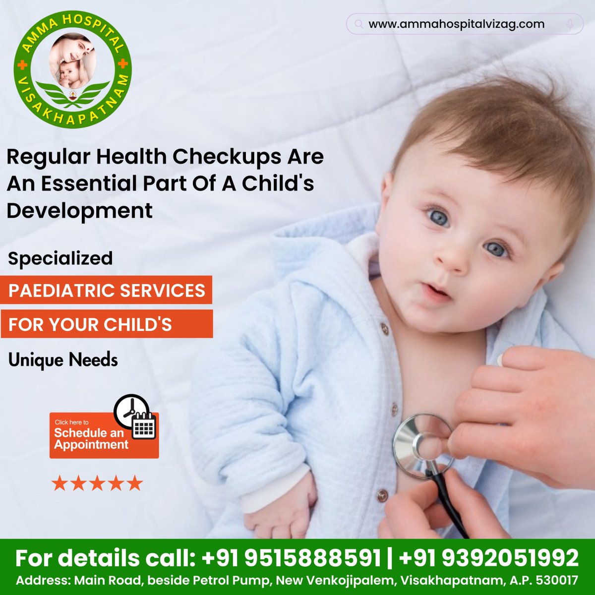 Ensure your child's bright future with Amma Hospital's specialized pediatric services tailored to their unique needs. 

📞 Contacts : +91 9515888591 | +91 9392051992

#AmmaHospital #BestPediatricCare #BestPediatricHospital #BestPediatricSpecialist #BestNICUServices