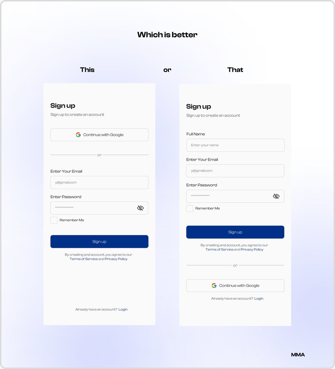Hello 👋🏽 

I am working on a project, and I need input on this authentication screen.

 which of this design screen is better

This.      Or    that