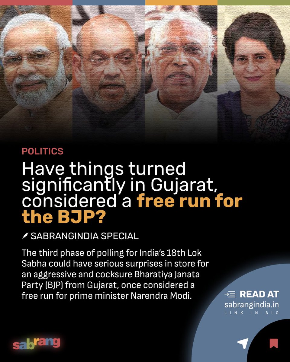 Have things turned significantly in Gujarat, considered a free run for the BJP? #GujaratPolitics #BJPFreeRun #ShiftInGujarat #PoliticalLandscapeChange #BJPInGujarat #Gujaratelection2024 sabrangindia.in/have-things-tu…