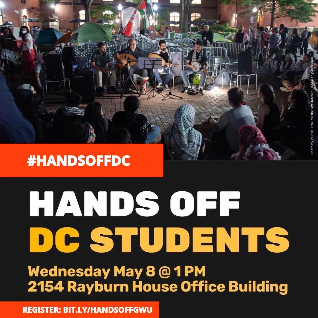 MPD's pre-dawn raid on #GWU protestors is an attack on our rights, timed just before @MayorBowser Congressional appearance. GOP intimidation tactics have no place in directing police raids. DC's safety is at risk. Join us at the Oversight Committee today and demand #HANDSOFFDC
