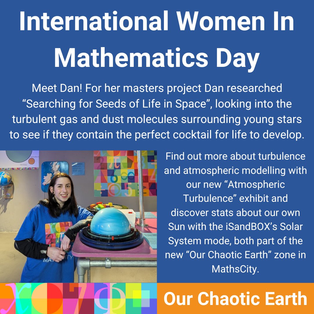 This Sunday is #InternationalWomenInMathematicsDay so throughout this week we will be celebrating some of our amazing staff members and the mathematics they do both inside and outside of MathsCity... First up is Dan!

#MathsCity #OurChaoticEarth #WomenInSTEM #maths #Leeds