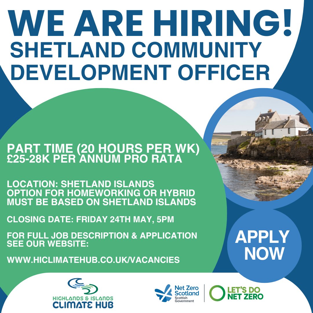 Take the opportunity to be part of something big in your community – climate action. Join our dynamic team as a Community Development Officer for Shetland! Proactive? Collaborative? Team Player? We you on board! 🌟 Get all the details here: hiclimatehub.co.uk/vacancies