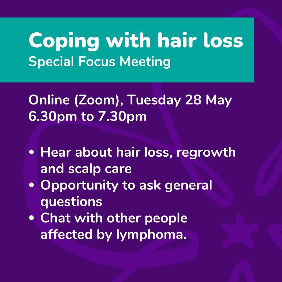 Our May Special Focus Meeting is about coping with hair loss, and is for anyone with a #Lymphoma diagnosis who may be or will potentially experience hair loss. We recognise that this is an important issue that affects many people in our community👉 lymphoma-action.org.uk/events/special… [1/2]