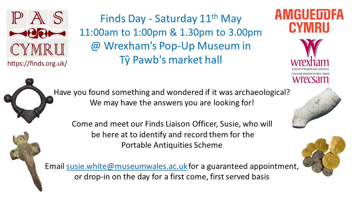 Going to be in #Wrexham on Saturday 11 May at @wrexhammuseums pop-up at @TyPawb so come and say hello #ResponsibleDetecting #RecordYourFinds @findsorguk