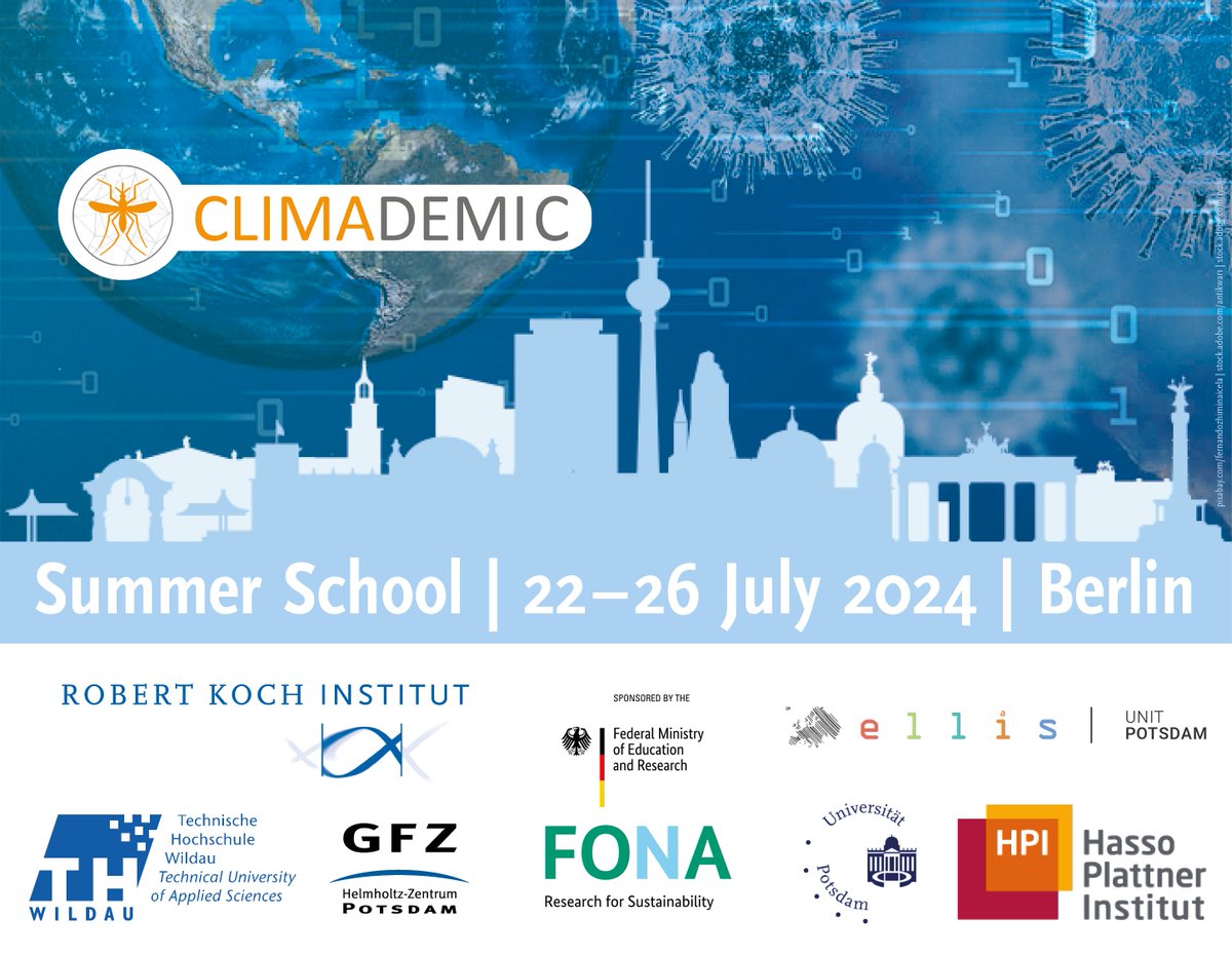 📢 Join us and spend an intense week of learning and interdisciplinary exchange with leading experts. #climate #AI #PublicHealth 🔵 Venue: Hotel Courtyard by Marriott (Berlin, Germany) 🔵 Registration: Until 31 May ⚠️ Limited number of places 🧬 rki.de/climademic-sum…