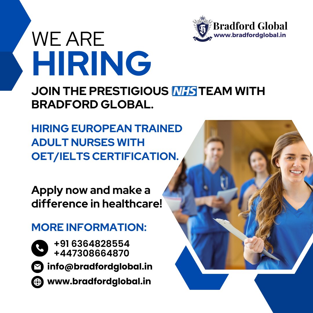 Ready to make a difference in healthcare? Apply now and be part of the incredible legacy of the NHS with Bradford Global!
#NurseJobs #HealthcareHeroes #JoinUs #BradfordGlobal #NHSJobs #TrainedNurses #TrainedAdultNurses #HealthcareCareers #NursingOpportunity