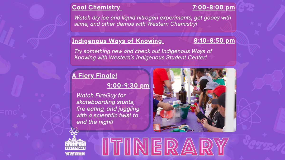 There's THREE days until #SciRenUWO! Today's featured event itinerary is for the junior chemist, who wants to learn how and why things react with one another! 🧪🧑‍🔬 #uwo #ldnont #ScienceRendezvous #SciRenUWO #scienceforkids #STEMeducationforkids #STEMactivities #londonevents