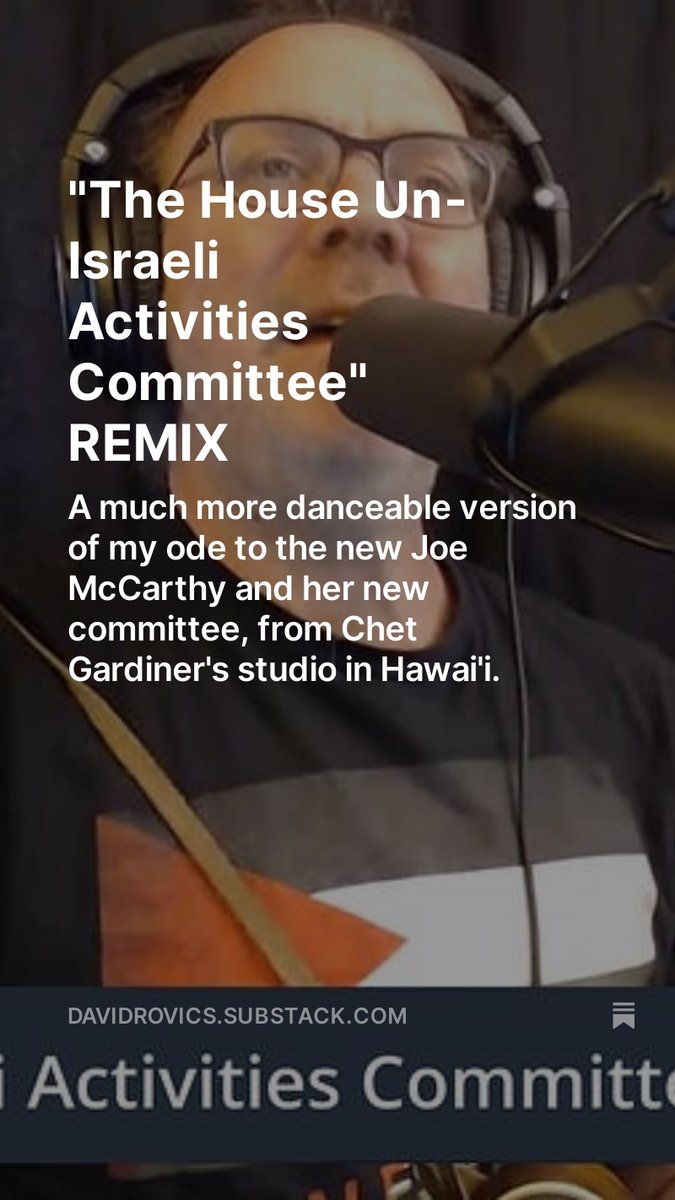 A much more danceable version of my ode to the new Joe McCarthy and her new committee, from Chet Gardiner's studio in Hawai'i. open.substack.com/pub/davidrovic…