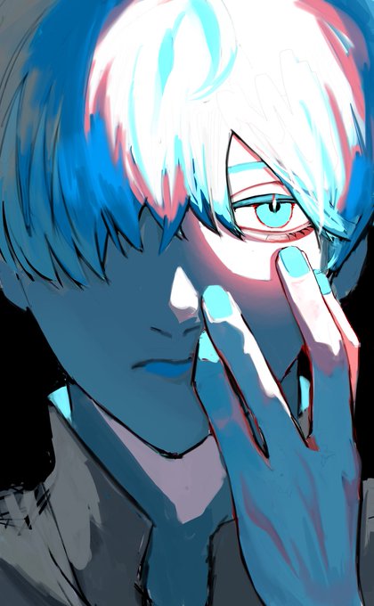 「blue eyes hand on own face」 illustration images(Latest)
