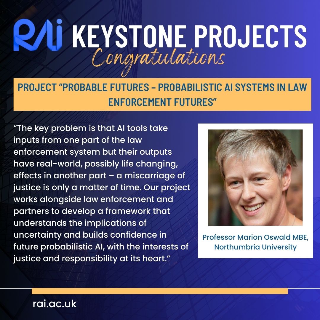 Congratulations Prof. @Marion_InfoLaw @NorthumbriaUni for the outstanding Keystone Project 'PROBabLE Futures', awarded nearly £3.5 million. The research will involve collaborators from @UofGlasgow @UniNhantsNews @Cambridge_Uni @uniofleicester @aberdeenuni @PoliceChiefs and more!