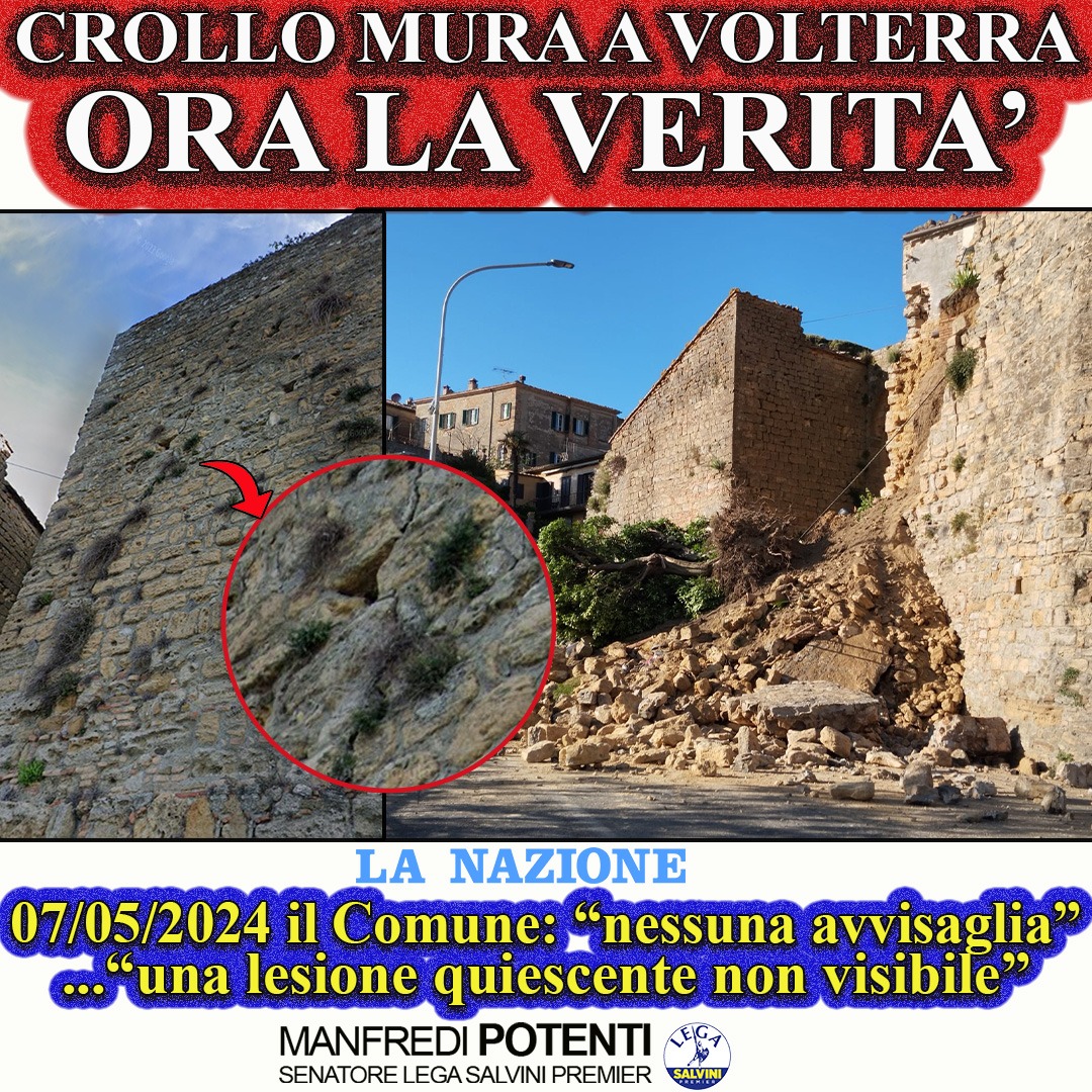 ManfrediPotenti's tweet photo. 🔴#VOLTERRA: un #CROLLO inspiegabile ?!
Dopo la #tragedia fortunatamente mancata, è indispensabile chiarire la presenza di una #crepa sulla #parete franata.
Alcuni #cittadini, durante il mio #sopralluogo, me ne hanno riferito ed è opportuno chiare se...
https://t.co/YXVQvooxab https://t.co/3Eqv4DKDZF