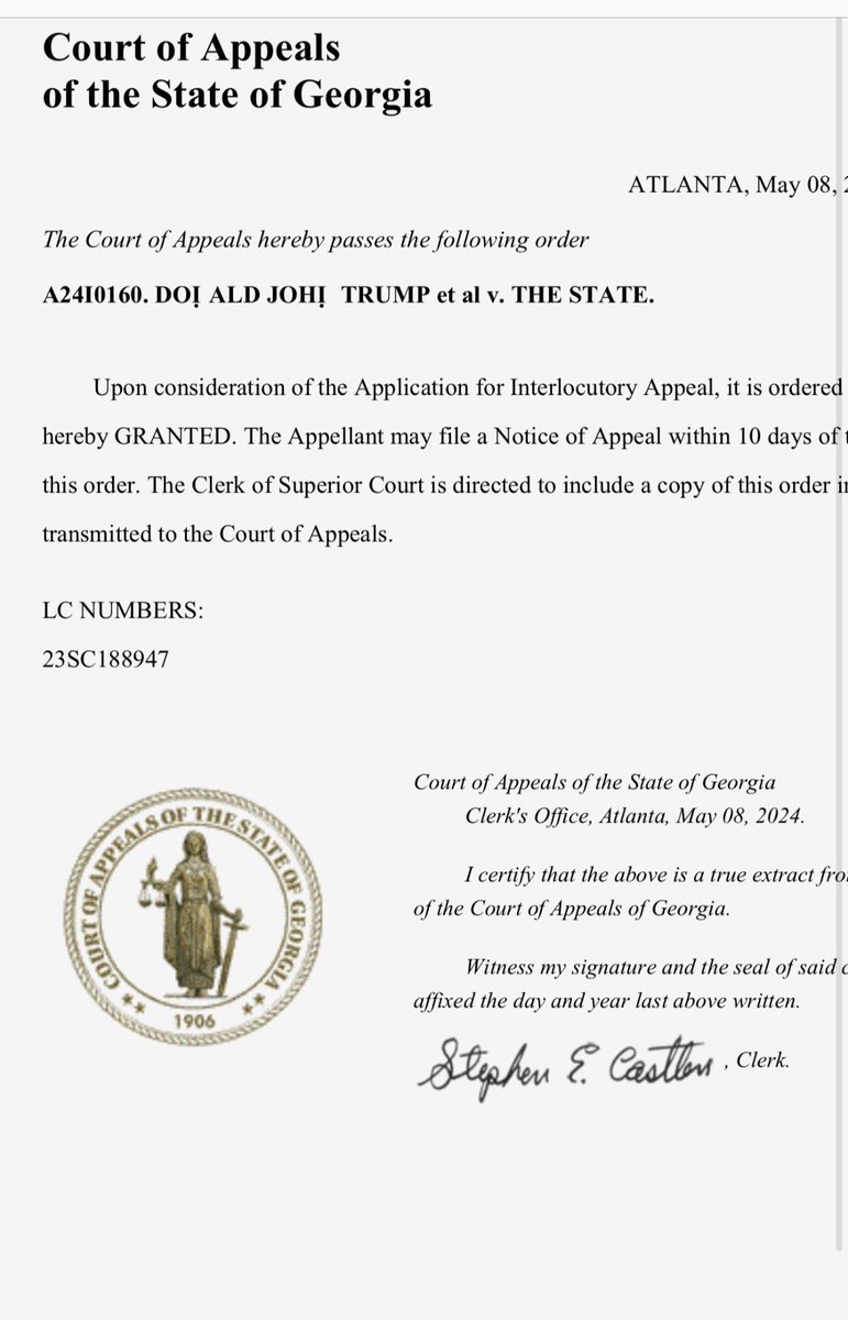 🚨Breaking: An appeals court in Georgia has agreed to take up President Trump's appeal of the Fani Willis disqualification ruling that ultimately allowed her to remain on the Georgia election interference case.