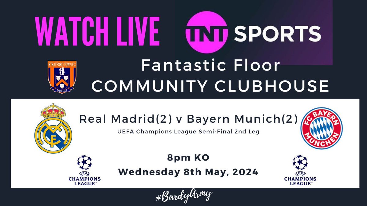 The 2nd leg of The Champions League Semi Finals are live on TNT in the Fantastic Floor Community Clubhouse and Tuesday and Wednesday. #ChampionsLeague