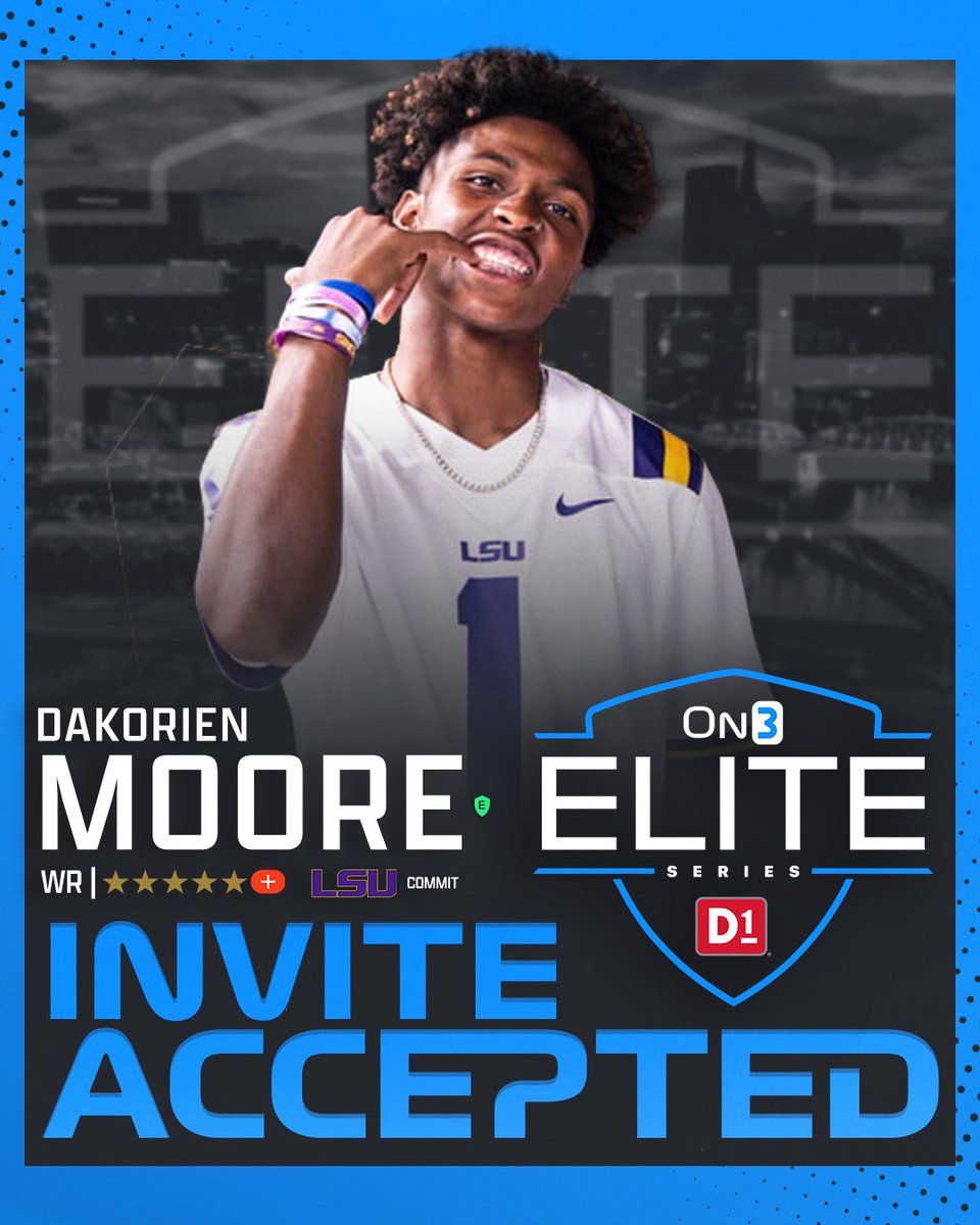 Five-Star Plus+ LSU WR commit, Dakorien Moore is Elite Verified and Nashville bound. 𝗜𝗡𝗩𝗜𝗧𝗘 𝗔𝗖𝗖𝗘𝗣𝗧𝗘𝗗! on3.com/os/news/2024-o…