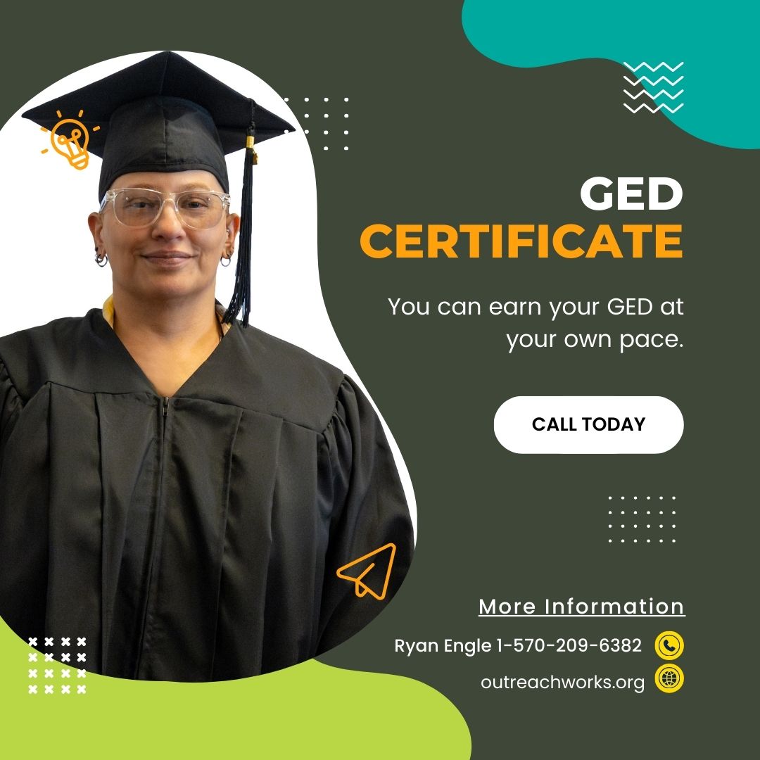 It's never too late to change your life! Adult GED classes at Outreach -Contact Ryan Engle at 570-209-6382 for more information. #careersuccess #outreachworks #communitysupport #learning #OutreachCenterforCommunityResources #GED #educateyourself
