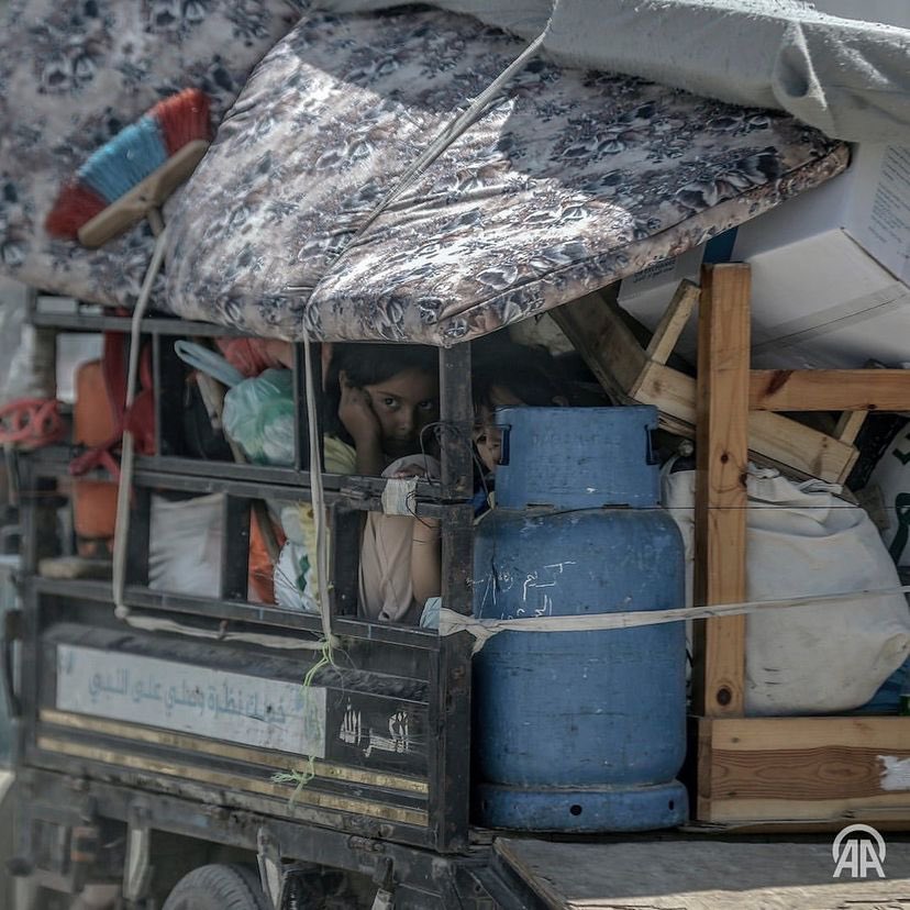 Palestinians with their packed belongings, continue to depart from the eastern neighborhoods of the city due to ongoing Israeli attacks in Rafah.