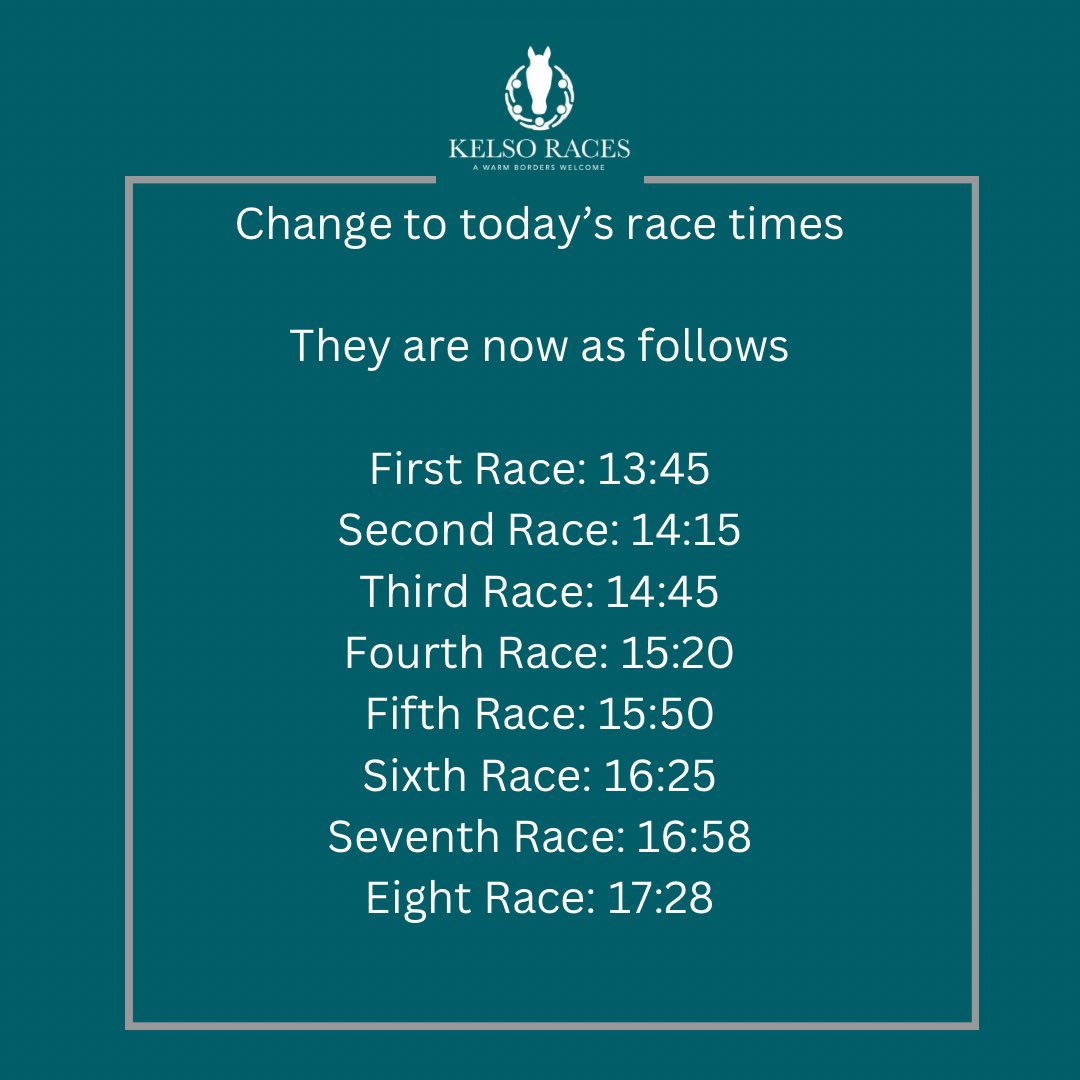 Race timings have changed today due to the abandonment of Newton Abbot and will be different to those printed in your racecard. Revised race times are now as below.
