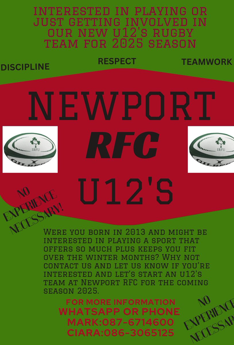 If you were born in 2013 and might be interested in playing a sport that offers so much plus keeps you fit over the winter months? Why not contact us and let us know if you're interested and let's start an u12's team at Newport RFC for the coming season 2025.