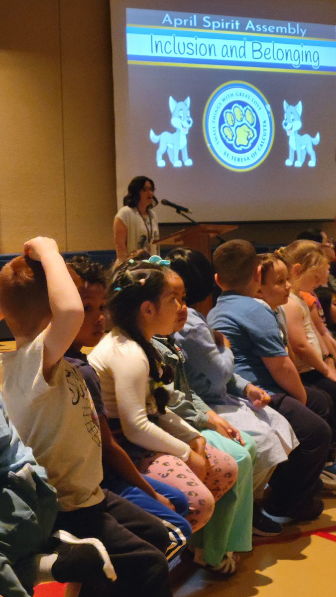 STCTimberwolves's tweet photo. We began #CEW2024 with an assembly about Inclusion &amp; Belonging, led by our kindergarten classes. The message of kindness was a PAWESOME reminder! 💙💛🐾 https://t.co/YYKq9JnOxo