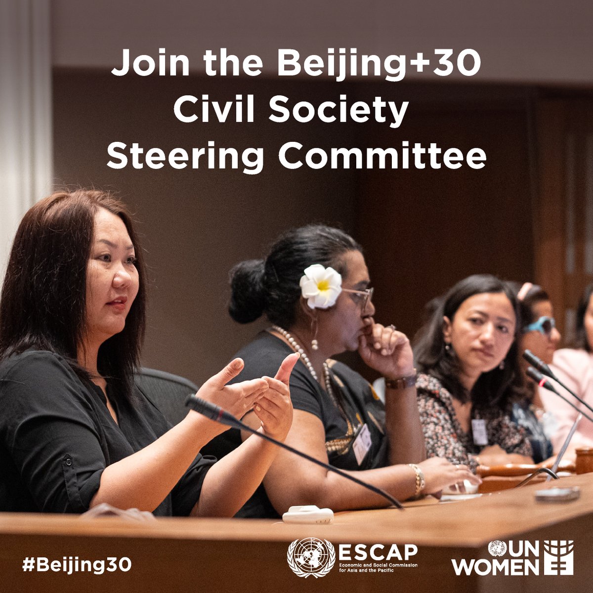 ⌛️ Last days to apply to the #Beijing30 Civil Society Steering Committee!

Are you a civil society member working on women’s issues in Asia-Pacific? Send in your proposal!

📅 Deadline: 12 May

🔗 unwo.men/1juv50Rm0iy

@UNESCAP