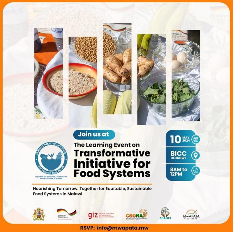 🇲🇼#Malawi 🌱Are you a player in #FoodSystems Transformation? Then don’t miss out on this important learning event on Transformative Initiative for #FoodSystems in #Malawi at the BICC this coming Friday from 8am to 12pm. Invited participants should RSVP via infor@mwapata.mw !