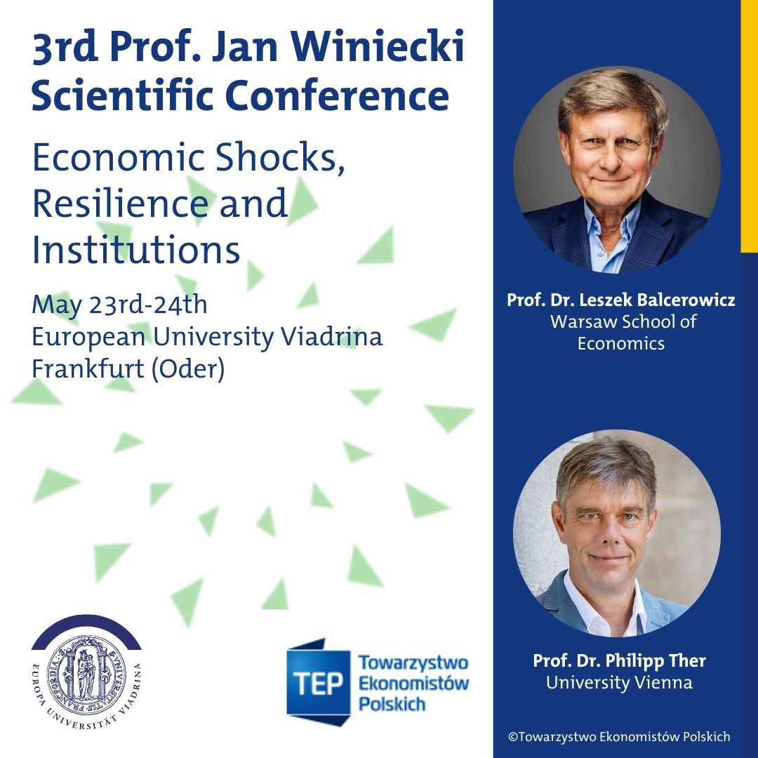 Wie bewältigen Gesellschaften wirtschaftliche Erschütterungen? Antwort auf diese Frage gibt die Konferenz „Economic Shocks, Resilience and Institutions“ am 23. und 24. Mai. Eröffnungsvorträge von <a href="/LBalcerowicz/">Leszek Balcerowicz</a> und <a href="/philipp_ther/">Philipp Ther</a>. Anmeldungen bis 12.5. 👉 tep.org.pl/winiecki24/
