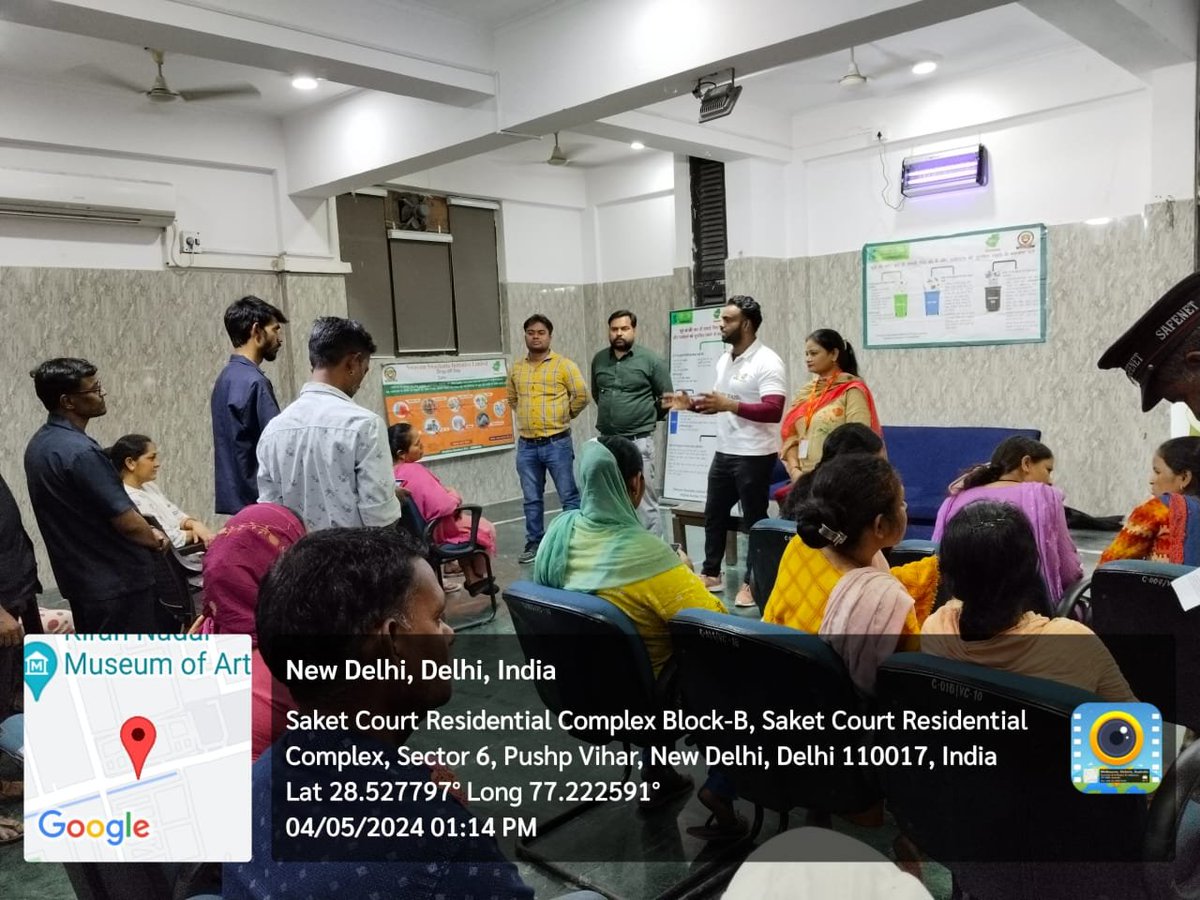 MCD South Zone, SSIPL-IEC-Team under the guidance of @DCSOUTHZONE Conducted an awareness drive among the housekeeping staff, servant, and waste collectors of the Saket court Residence Block. @LtGovDelhi @GyaneshBharti1