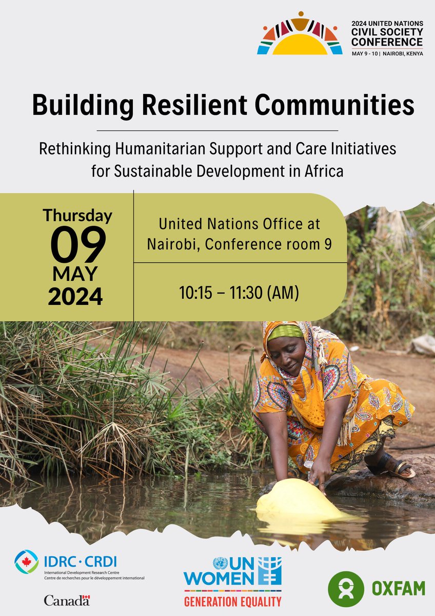 Want to learn more about #care and #humanitarian contexts in Africa? Join us at our joint discussion with @IDRC_CRDI and @unwomenafrica on May 9th at #2024UNCSC ⬇️