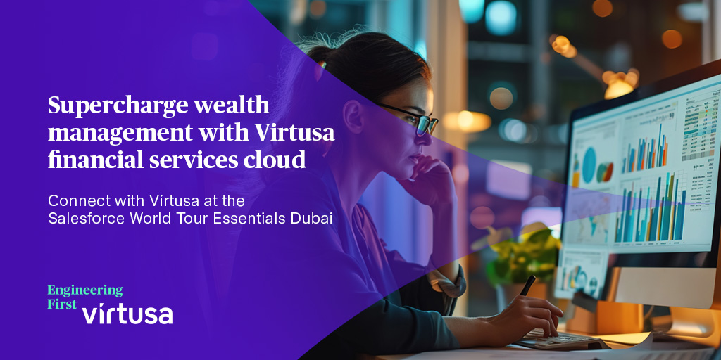 Visit our booth at the Salesforce #WorldTourEssentialsDubai and learn how our #FinancialServices Cloud offering can elevate your financial services synergy to supercharge wealth management and exceed client wealth goals: splr.io/6016YH8LG #EngineeringFirst #SalesforceTour