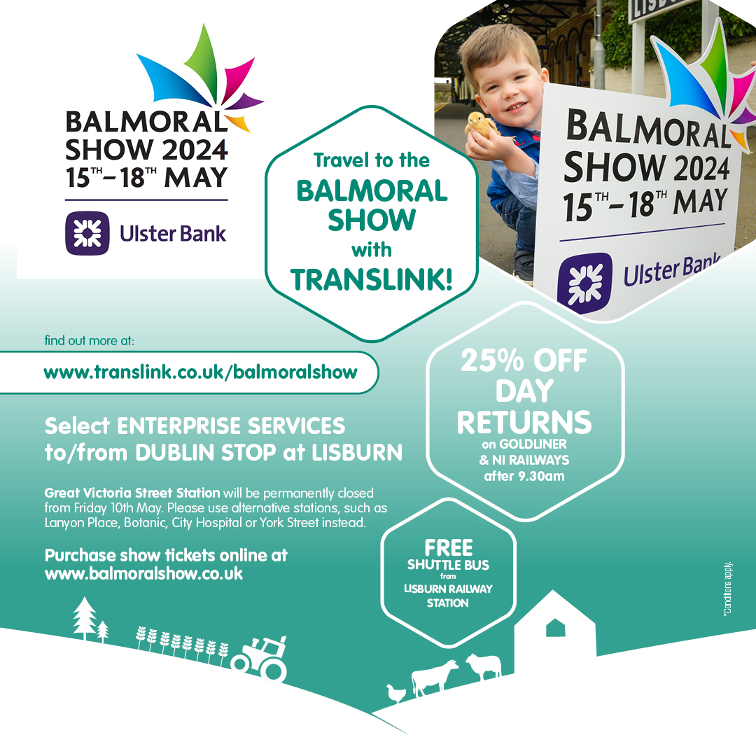 We're going to #BalmoralShow2024 🐖🧑‍🌾 Are ewe coming with us? 🚌 Free shuttle bus services from Lisburn Railway Station & some Enterprise services from/to Dublin also stopping additionally at Lisburn ℹ️ bit.ly/4b2Stst @balmoralshow @IrishRail