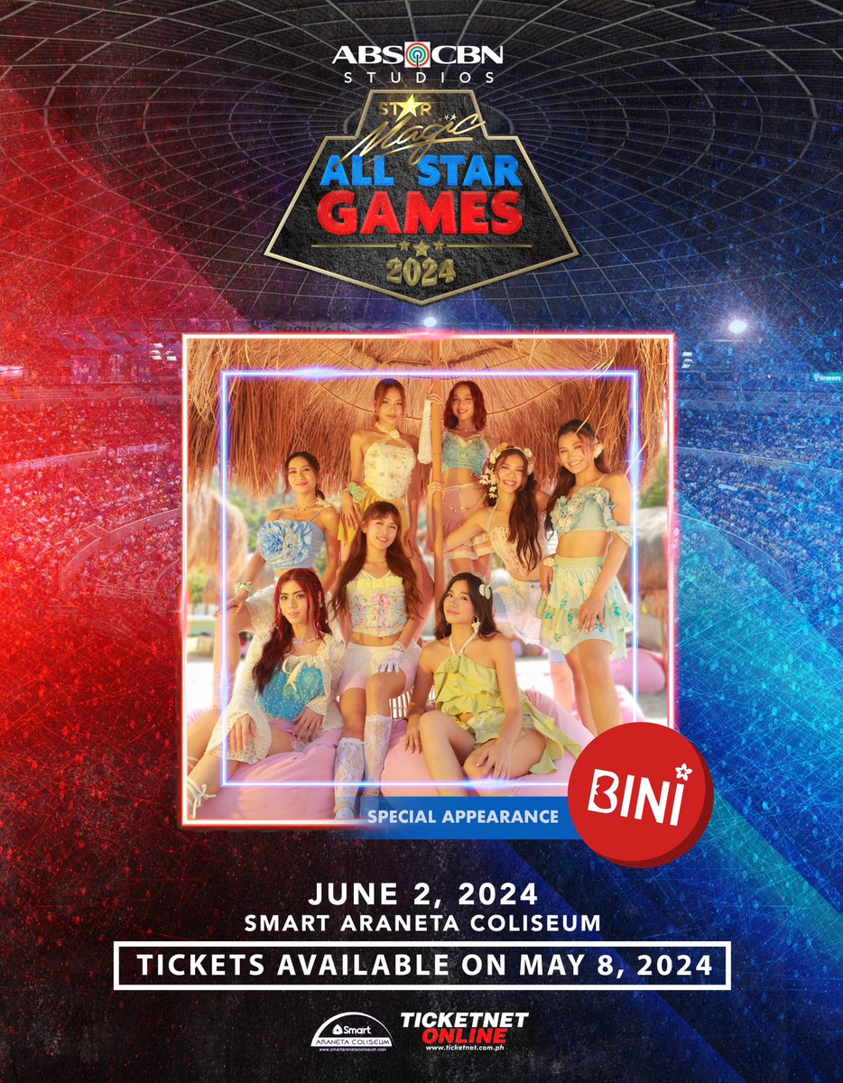 The CHAMPIONS OF SUMMER 🏝️ #BINI will have a special performance during the #StarMagicAllStarGames2024 on June 2 at the Araneta Coliseum—TICKETS NOW AVAILABLE!