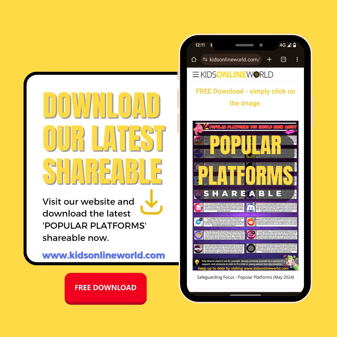 FREE downloadable shareable on ‘Popular Platforms You Should Know About!’ 🌟 

Download today and join us in creating a safer online environment for our kids! 🌈 - kidsonlineworld.com/uploads/1/2/3/…

#OnlineSafety #FreeDownload