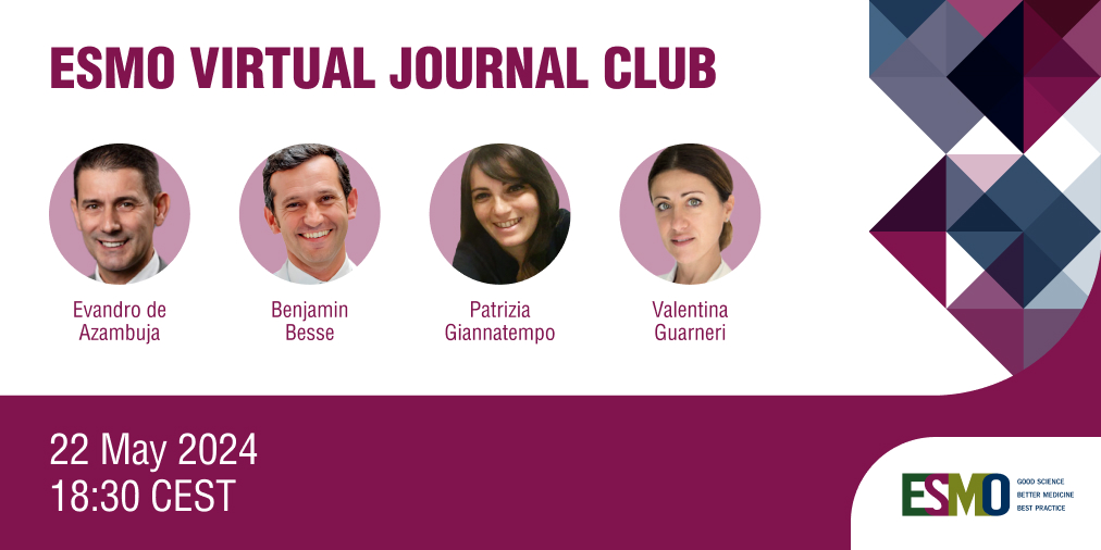 Keep up to date with the latest, practice-changing publications & join the discussion with key opinion leaders in the new #ESMOVirtualJournalClub. Check out the programme & register with yr ESMO membership: ow.ly/6TCf50Rxr4b @E_de_Azambuja @BenjaminBesseMD @giannatempopatr