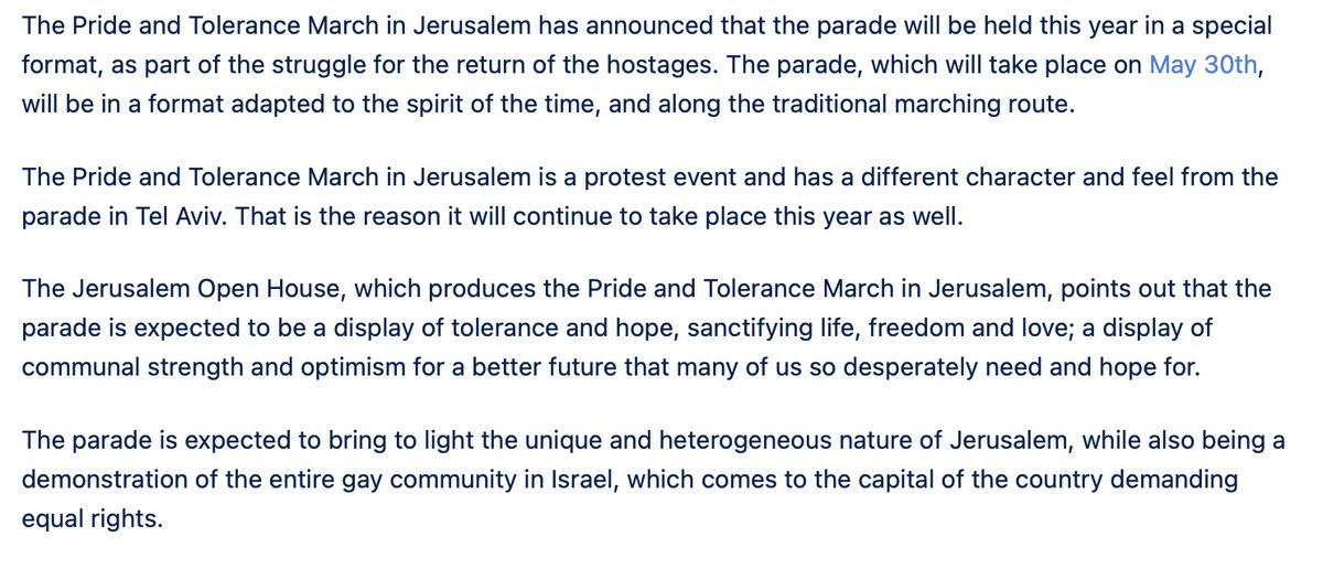 Jerusalem’s Pride and Tolerance March announced that it too would be held in a “special format” this year in “the spirit of the time”...