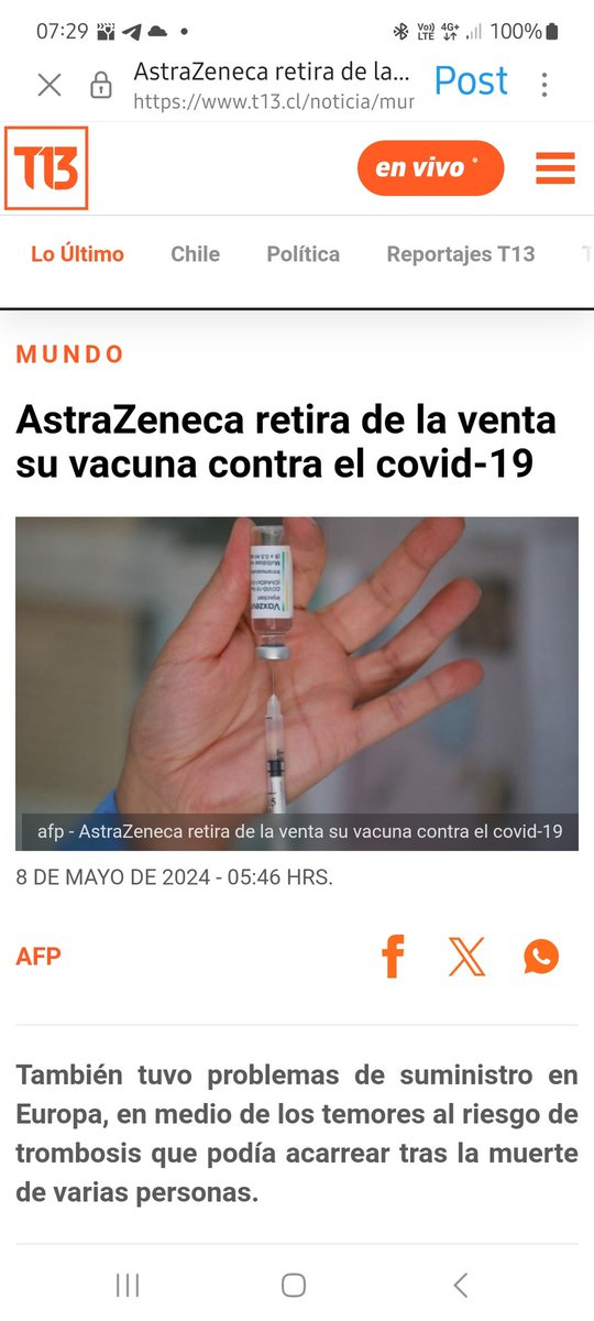 Nunca olvidar que nos trataron de anti vacunas ! Asesinos ! De ser armas biológicas ! Un peligro para los que estaban pinchados ! Fuimos censurados ! Nos impidieron viajar ! Ingresar a comprar alimentos ! Etc Por Trombosis ☠️😷💉Es retirada a nivel mundial 👇