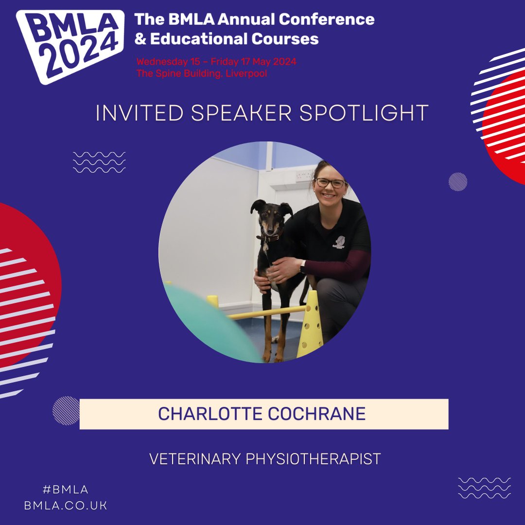 We're delighted that Charlotte Cochrane is joining us on Friday May 17 9am Space 8&9 Level 12.  Charlotte has a strong focus on using evidence based practice to improve function, pain management + rehabilitation in companion animals. tinyurl.com/spkinfo #bmla2024