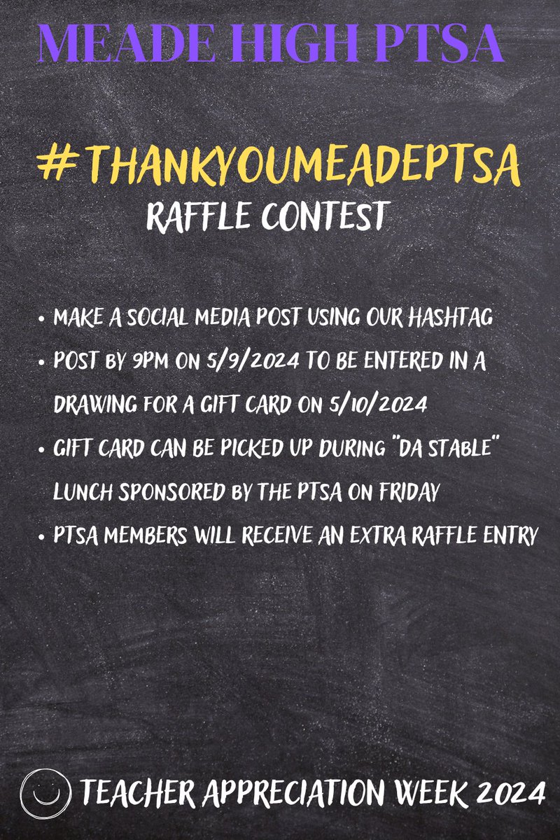 Our Staff Appreciation Raffle (first photo) is today!
Today is Mocktail Day! Thurs.-Charcuterie | Fri-Stable Lunch. Thanks to our Families and sponsors for the donations! #meadestaffrocks #meadenation #TAW2024 #thankyoumeadeptsa