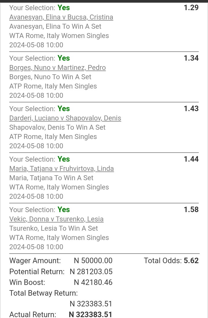 BOOMGRATULATIONS 💥💥💥💥💥💥💥💥💥💥💥💥 BETWAY TENNIS BANKER ✅ 5.62 odds ✅ Drop your winning tickets or send winning tickets to my dm