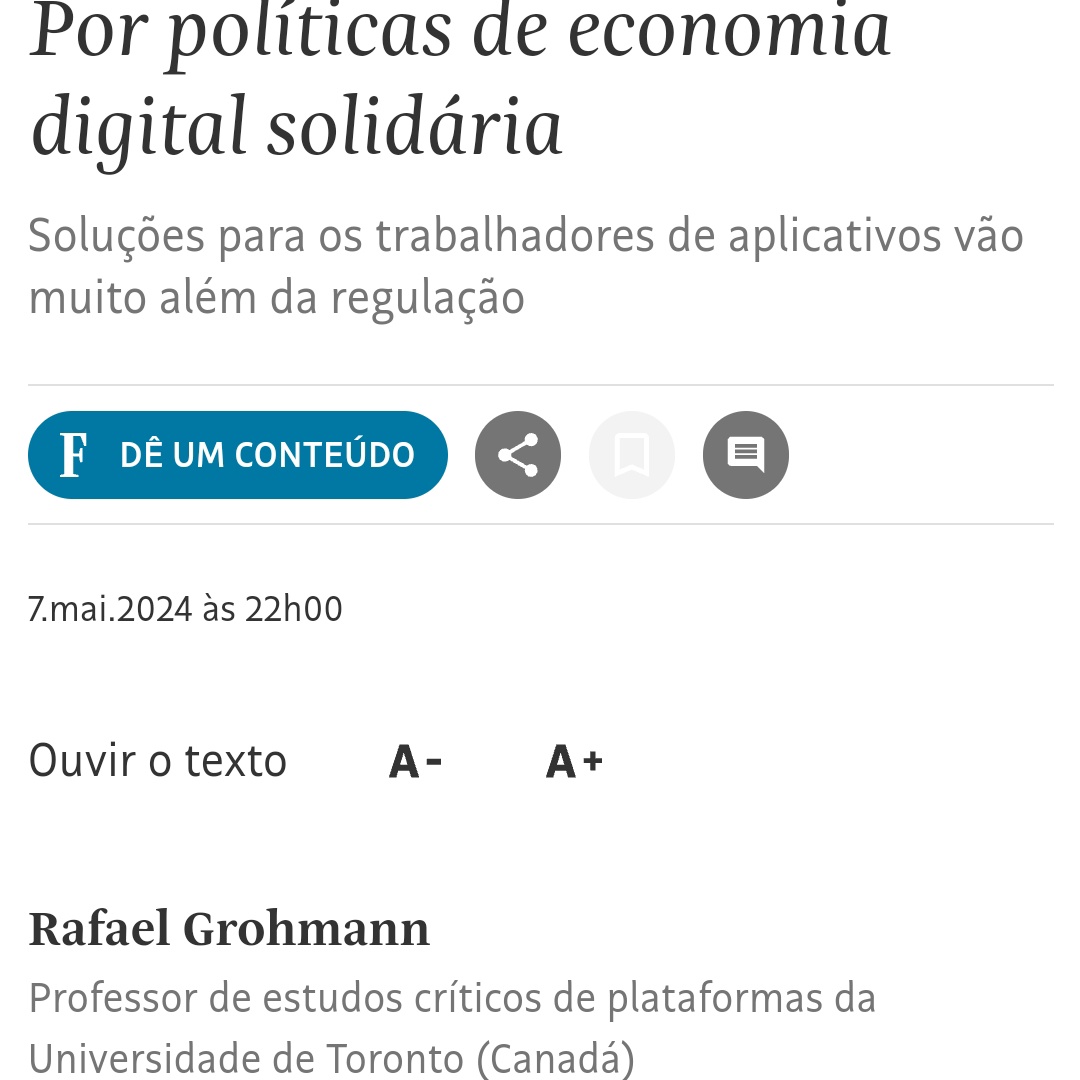 Texto na Folha de hoje. Por políticas de economia digital solidária. www1.folha.uol.com.br/opiniao/2024/0…