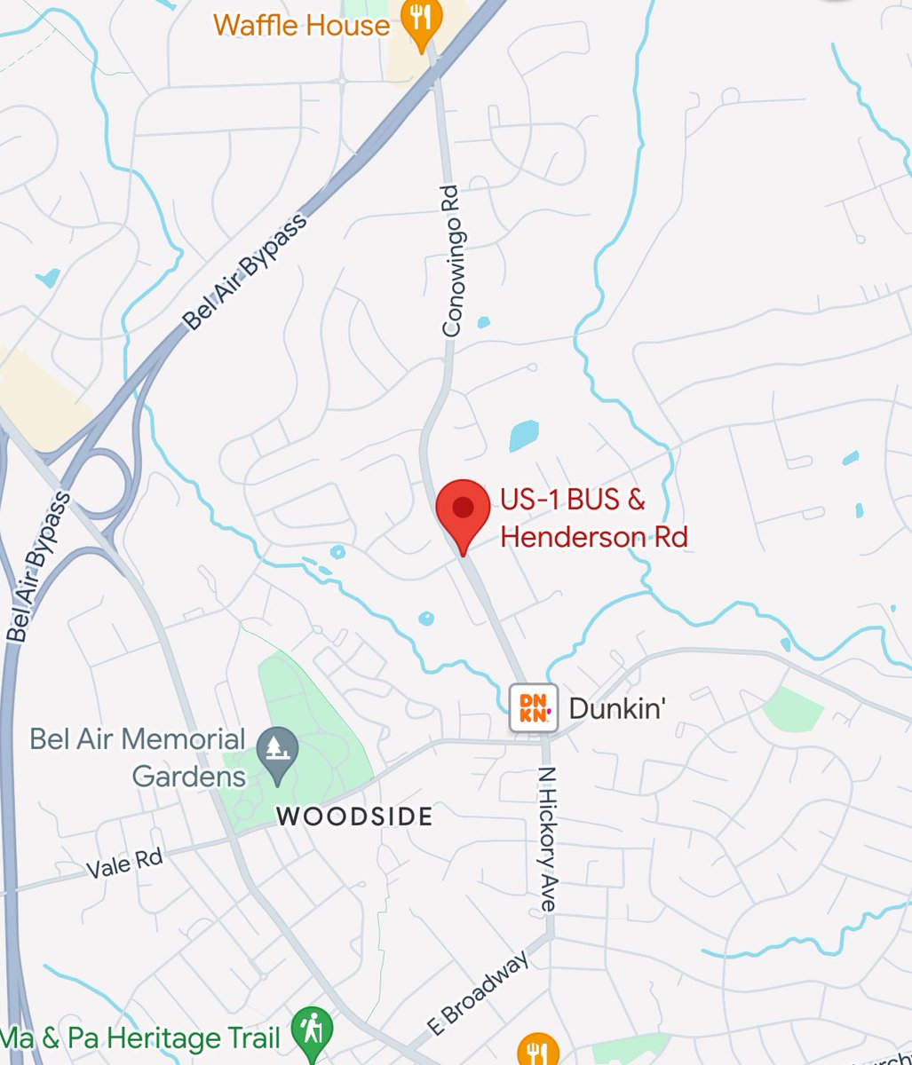 Volunteer Firefighters from @BelAirVolFireCo and an EMS unit from @HarfordCoDES are on scene of a vehicle crash on Conowingo Road (US-1 Business) at Henderson Road in #BelAirMD. Expect delays. #MDTraffic