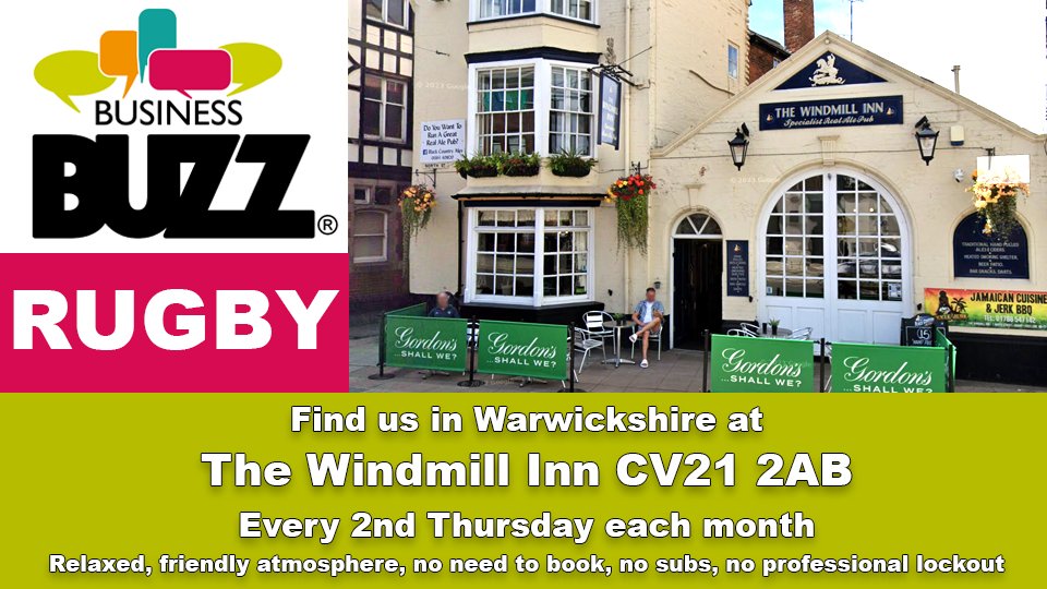 Rugby Buzz is tomorrow, 10am-12 at The Windmill pub in the town centre, why not come? We'd love to see you & learn about what you do, no need to book and no subs or lockout.

bit.ly/3AOmz2O

@BizBuzzWarks @rugbyfirstltd #rugbytown #rugbybuzz business-buzz.org/warwickshire/r…
