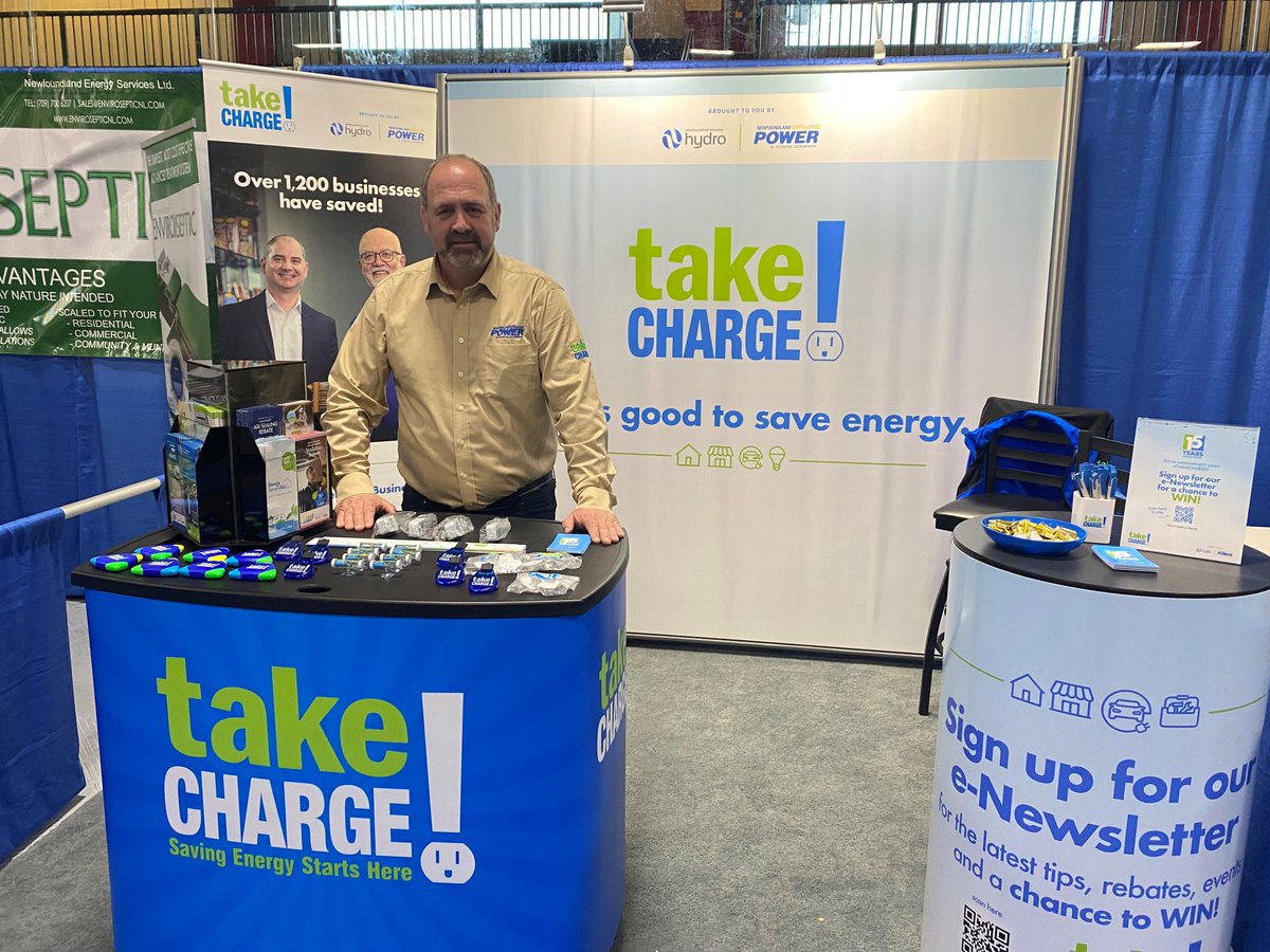 All set up for the @NLCA1 Build 2024 Expo.  

Visit the #takeCHARGE booth for energy-efficient tips, advice and rebates.  

⏰ May 8 - 9:00am - 6:00pm 
⏰ May 9 - 9:00am - 6:00pm 
📍 @JBRegional, Torbay  

#Build2024Expo #EnergyEfficiency