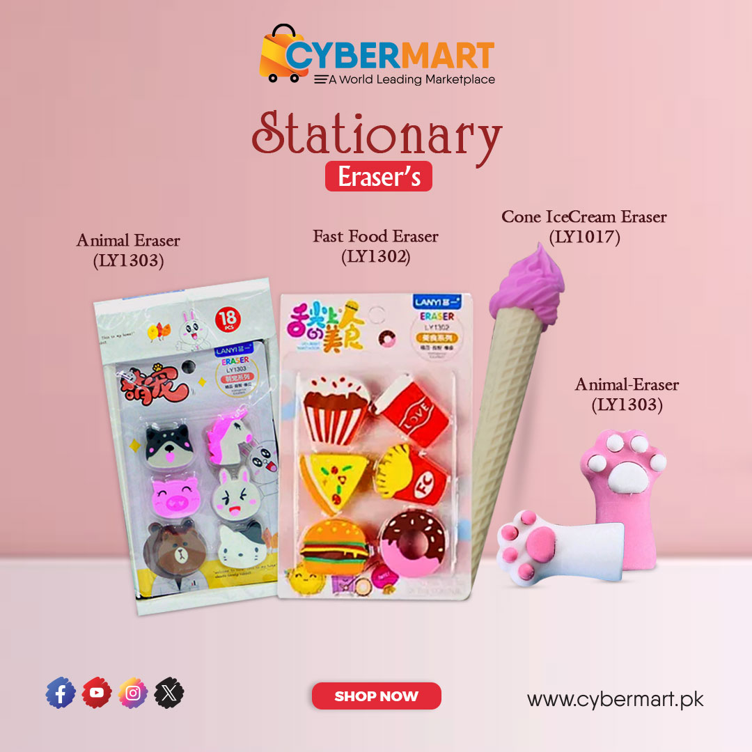 Buy Top-quality Stationary Eraser's for your little one's school needs. Scan QR code to Order now.

Shop Now:
cybermart.pk/FastFood-Erase…
cybermart.pk/Animal-Eraser-…
cybermart.pk/Cone-IceCream-…
cybermart.pk/Kitten-Paw-Era…

#CyberMartPK #OnlineShopping #Stationery #Erasers #BackToSchool
