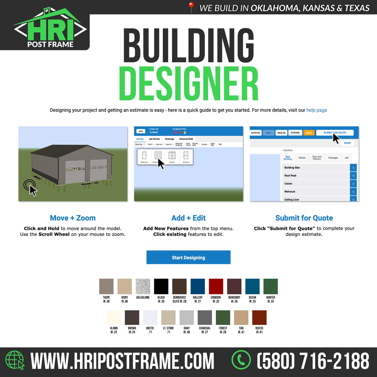 HRIPOSTFRAME's tweet image. Design your project and get an estimate. Here’s a quick guide to get you started.
Begin your design at hripostframe.com
#HRIPOSTFRAME #EBuilder #3DDesigner #PostFrame #HRI