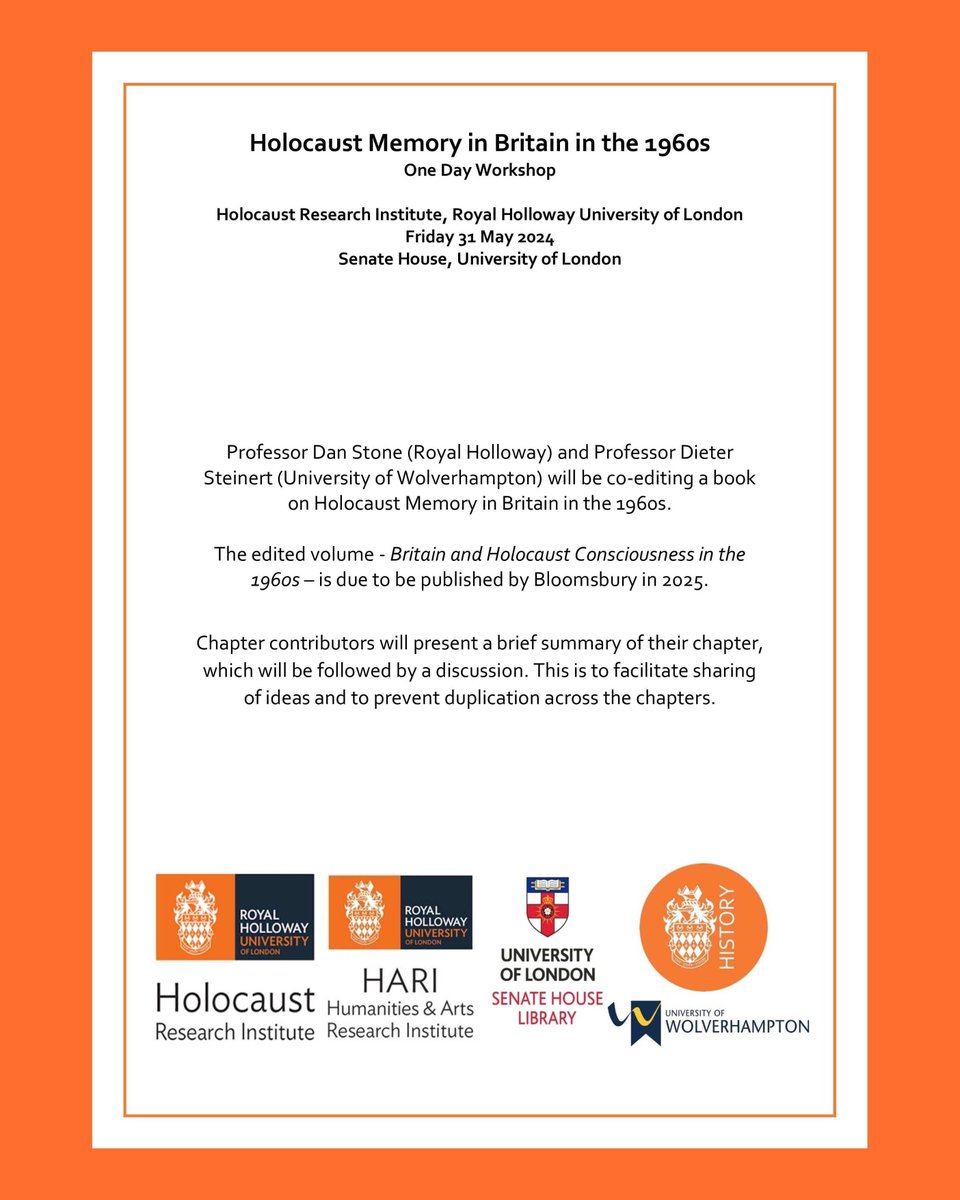 At the end of May, the Holocaust Research Institute, with generous support from Humanities and Arts Research Institute (HARI), will be hosting a closed workshop at Senate House for contributors of a new book on Holocaust Memory.